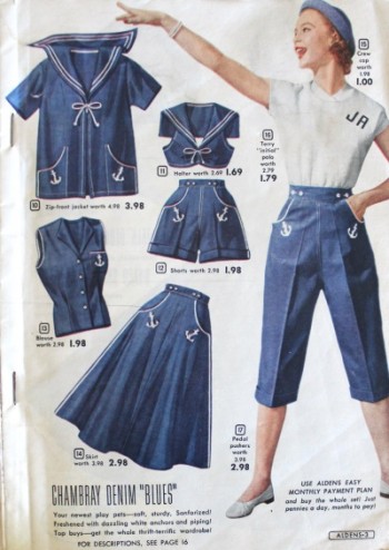 1953- Playclothes were the one clothing style that kept the nautical look  alive in the