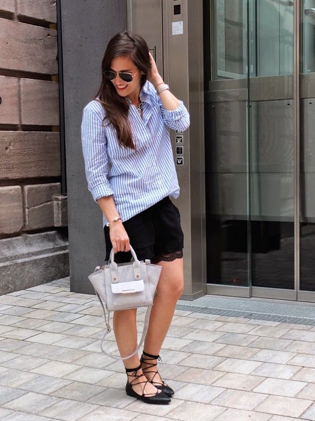 lace shorts with lace-up flats