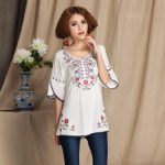 Womens Girls Mexican Embroidered Peasant Tops Mexican Bohemian