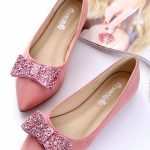 Pink Point Toe Sequin Bow Plus Size Cute Flat Dress Shoes