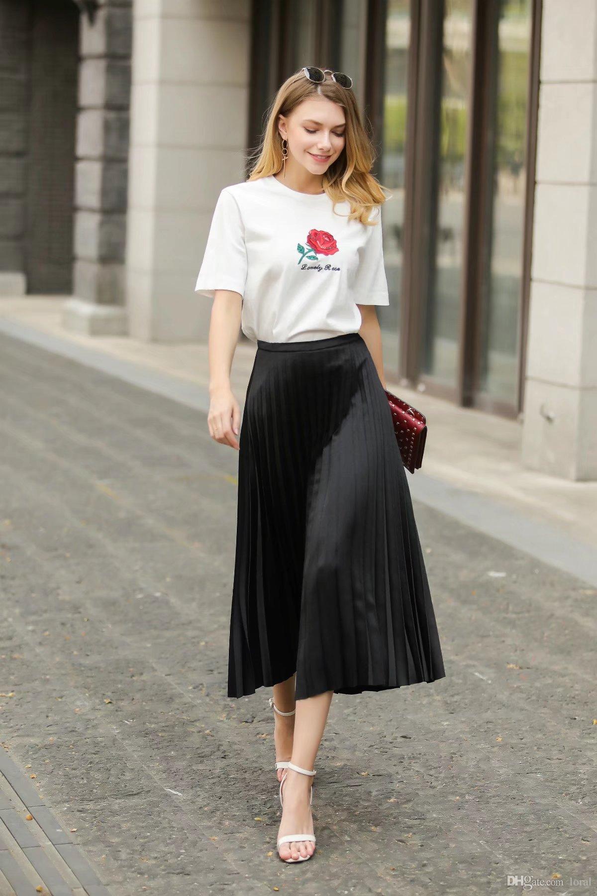 2019 Womens Classic Long Skirts Summer Spring Autumn Sweet Female Casual  Mid Calf A Line Pleated Skirt From Loral, $40.45 | Traveller Location