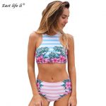 2018 Sexy New Bikini Swimwear Women Halter Top Bandage Bikinis Set Flower Printed  Swimsuits Beach Wear