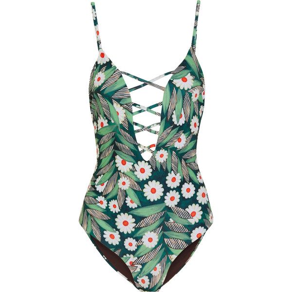 Mara Hoffman Cutout printed swimsuit ($350) ❤ liked on Polyvore featuring  swimwear, one