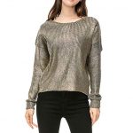 Women Fashion Loose Gold Metallic Knit Sweaters Pullovers Winter Tops  (Small, Golden)