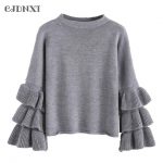 CJDNXI Spring Autumn Women Cotton Sweaters and Pullovers Winter Puff Sleeve  Tops Pull Femme Gray Red