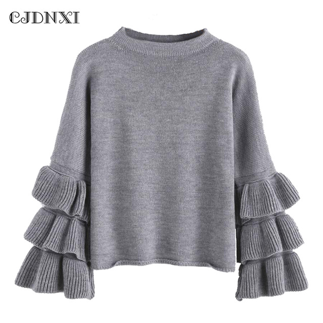 CJDNXI Spring Autumn Women Cotton Sweaters and Pullovers Winter Puff Sleeve  Tops Pull Femme Gray Red