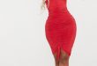 Shape Red Slinky Ruched Strappy Midi Dress