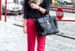 Bright-colored pants and leopard print flats are always a winning  combination. Hot Pink
