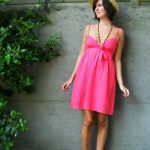 pink dress - brown shoes - yellow hat - yellow necklace