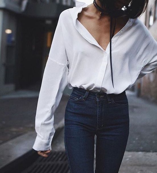 shirt streetstyle streetwear street white shirt denim fashion style blogger  long sleeves top white top white