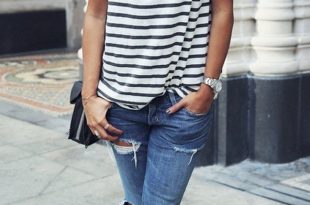 What To Wear With A Pair Of Black Heels Bag Plus Striped Tee Plus Boyfriend  Jeans
