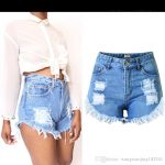 2019 2017 Summer Womens Blue Hole Ripped High Waisted Denim Shorts Casual  Cotton Cute Hot Jean Shorts For Girls On Sale From Wangxiaojing183241,