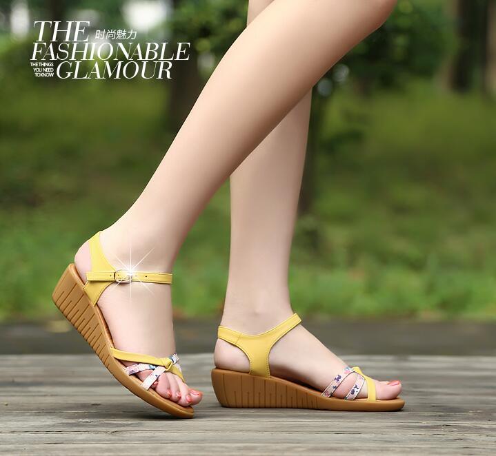 New 2016 Famous Summer Sandals Women Shoes Comfortable Soft-soled Fashion  Shoes Printing Wedges Genuine Leather Shoes Women Sandals Shoes Women  Sandal Shoes