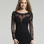 Long sleeve illusion black dress from Dave and Johnny | Party Dress Express  | 657 Quarry
