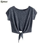 Wholesale ROMWE Women Tops Summer 2017 Womens Clothing T Shirts Cotton  Women Dark Grey Knotted Short Sleeve Crop T Shirt As T Shirt Online T  Shirts Buy From