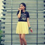 black shirt - black diy shoes - light yellow skirt