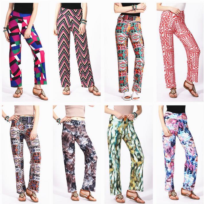 2019 2017 Fashion Women Spring/Summer Pants Printing Straight Long Trousers  Teen Girls Tall Waist Panty Look Thin 12 Styles To Chose From Xiami1016,