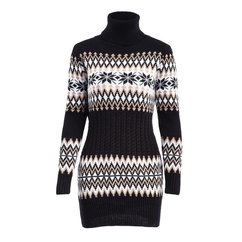 2019 WKOUD 2018 Winter Turtleneck Sweaters Dresses Women Snowflake Printed  Knitted Pullovers Long Sleeve Sweaters Loose M8066 From Smotthwatch,