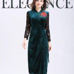 Winter Velvet Dresses Women Long Sleeve Party Dresses 2018 Spring Ladies  Casual Floral Embroidery Vintage Lace