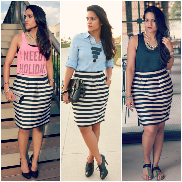 Three Ways To Wear A Striped Skirt