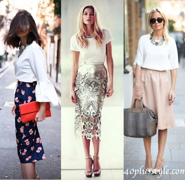 how to wear white blouse with skirt