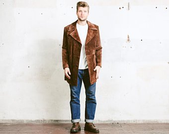 Mens 70s Suede JACKET Cost . Western Cowboy Jacket Vintage 1970s Brown  Leather Coat Fsux Fur Lined . size Large