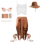 What to Wear to a Rooftop Party Outfit Ideas, Summer outfit ideas, Dion lee  skirt, Burberry Sandals, fedora hat, Valentino clutch, linda farrow  sunglasses,