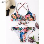 2018 Bikini Set Summer Floral Print Cross Back String Swimwear Tether  Flamingo Swimsuit Brazilian Beach wear Bathing Suit Bikini Top Christmas  gifts 2018