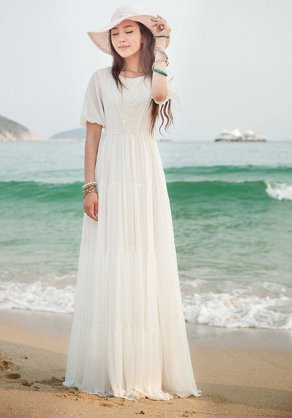white beach dress | images of White Summer Dress Long Chiffon Dress for The  Beach