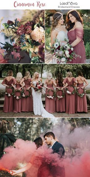 10 Trendy & Romantic Cinnamon Rose Bridesmaid Dresses and Wedding Ideas