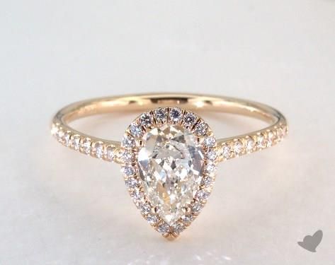 14K Yellow Gold Pave Halo and Shank Diamond Engagement Ring (Pear Center)