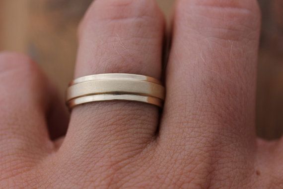 14k Yellow Gold Men’s Wedding Band, Slate Band RIng in Solid Recycled Gold