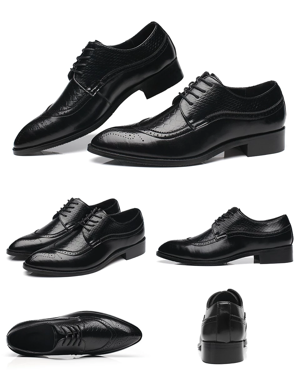 Men dress shoes luxury crocodile pattern pointed toe elegant classic fashion oxford shoes