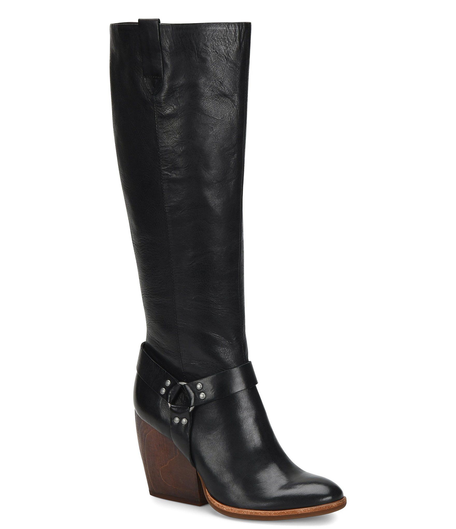 Kork-Ease Lett Tall Leather Block Heel Harness Boots – Luggage 7.5M