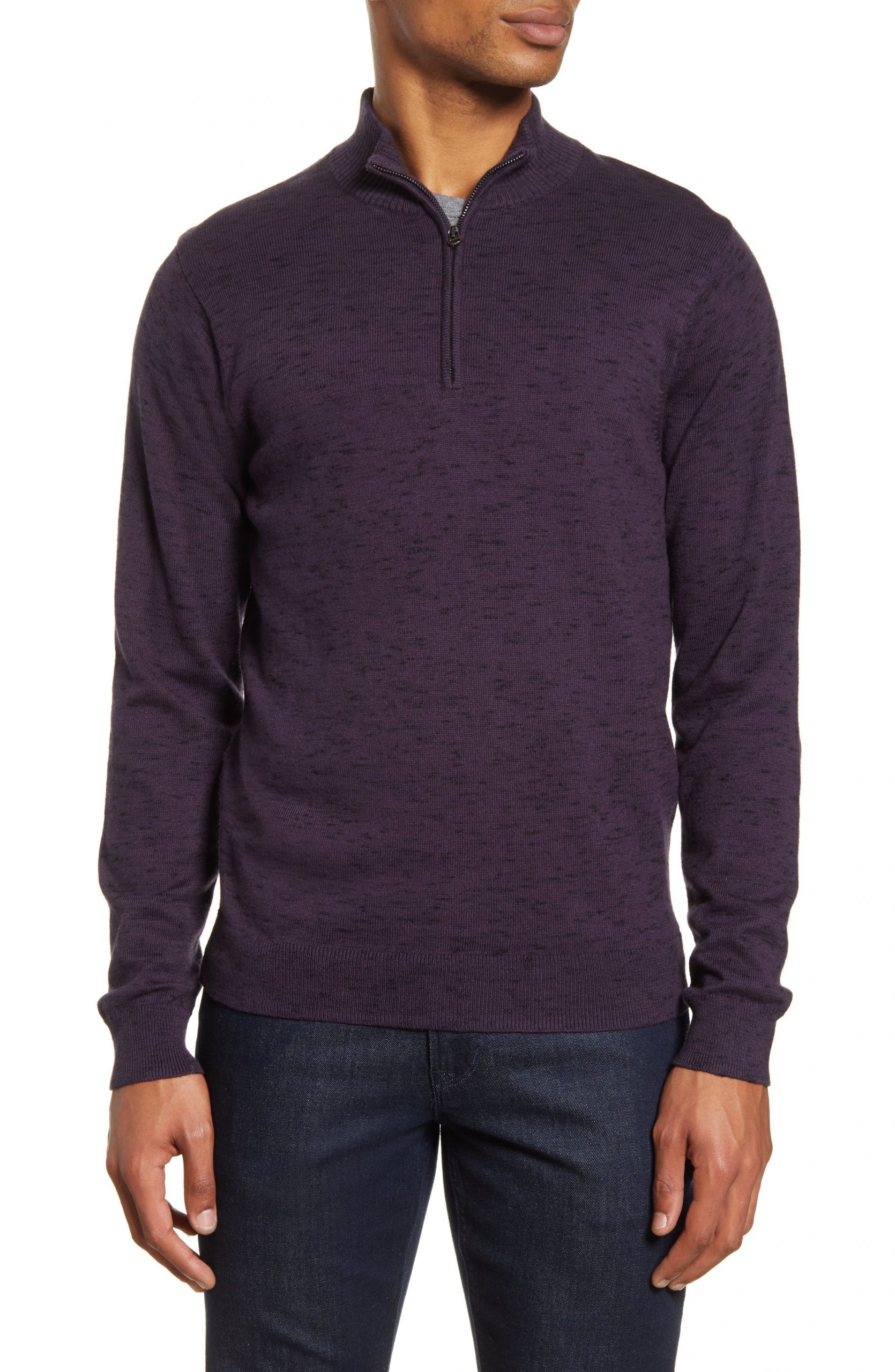 Men’s Nordstrom Men’s Shop Quarter Zip Cotton & Cashmere Pullover, Size Medium – Black