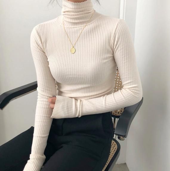 2Color Cozy tight turtleneck sweaters/warm white sweater/sweaters for women/tigh…