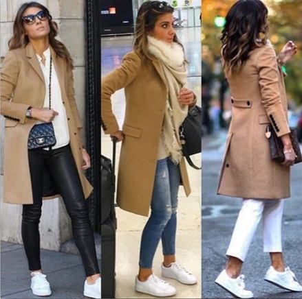 37 Ideas Sneakers Casual Style Camel Coat