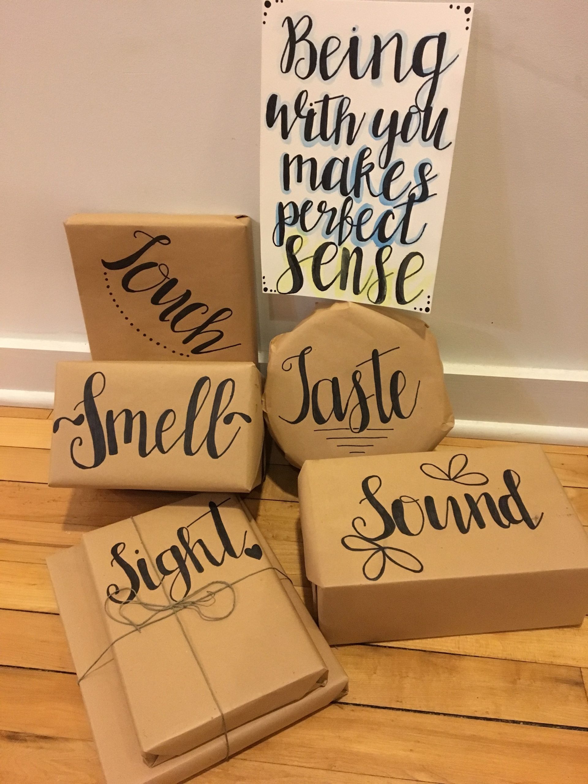5 Senses gift- cute idea. I saw that The Dating Divas site even has printables t…