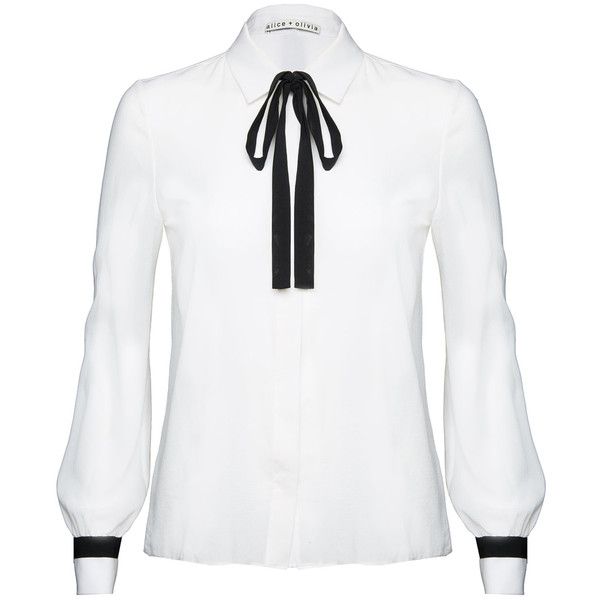 Alice + Olivia Tonya Tie Neck Buttondown ($275) ❤ liked on Polyvore featuring …