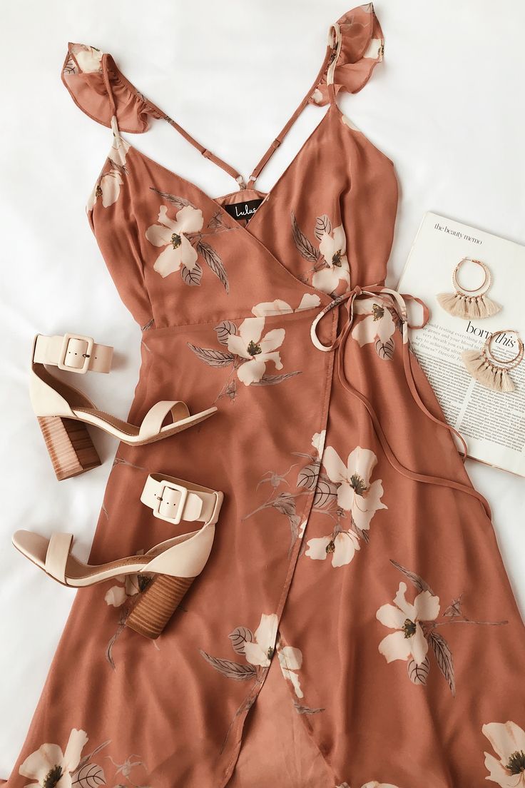 All Mine Rusty Rose Floral Print High-Low Wrap Dress
