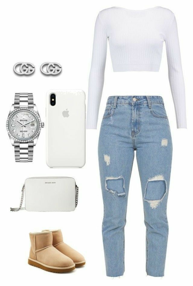 All White Fashion | Long Sleeve Crop Top | Distressed Denim Jeans | Outfit Ideas…