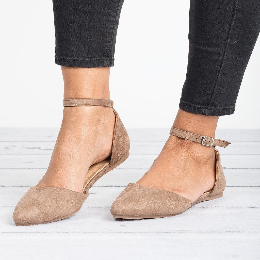 Ankle Strap Ballerina Taupe Flats