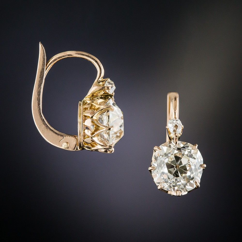Antique 3.30 Carat Diamond Drop Earrings