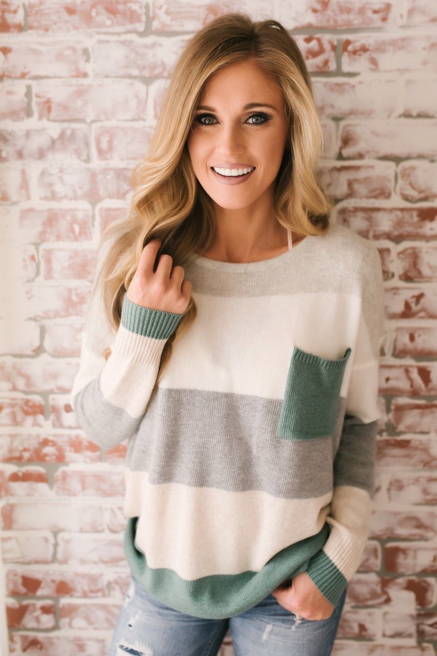 Arendelle Colorblock Pocket Sweater – Sage Multi