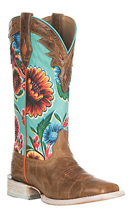 Ariat Women’s Circuit Champion Dusty Brown with Turquoise Floral Print Western W…