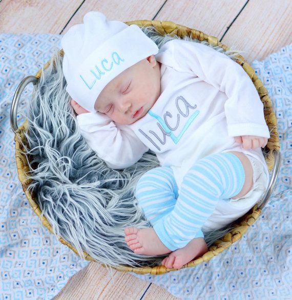 Baby Boy Coming Home Outfit Baby Boy Clothes Bodysuit Hat Newborn Leg Warmers Leggings Personalized Embroidered Baby Clothing Monogram