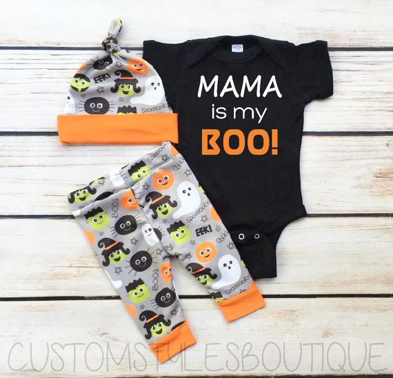 Baby Boys First Halloween Outfit, Black Infant Bodysuit, Grey And Orange Leggings And Hat, Baby Boy Halloween Outfit Set