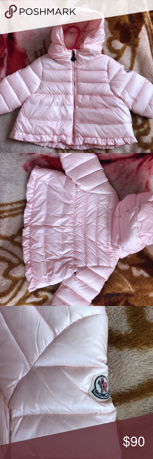 Baby winter coat Baby girl pink moncler jacket Wore one time for party Moncler J…