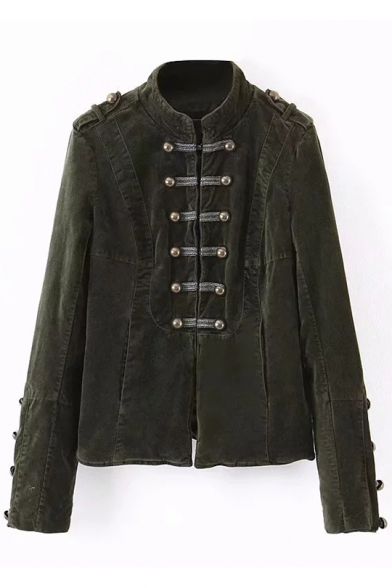 Baycheer / Women’s Standing Collar Long Sleeve Army Green Military Jacket