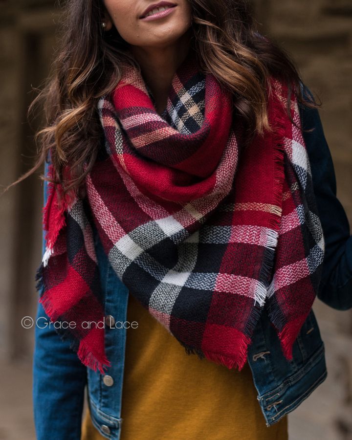 Beautiful & warm plaid blanket scarf